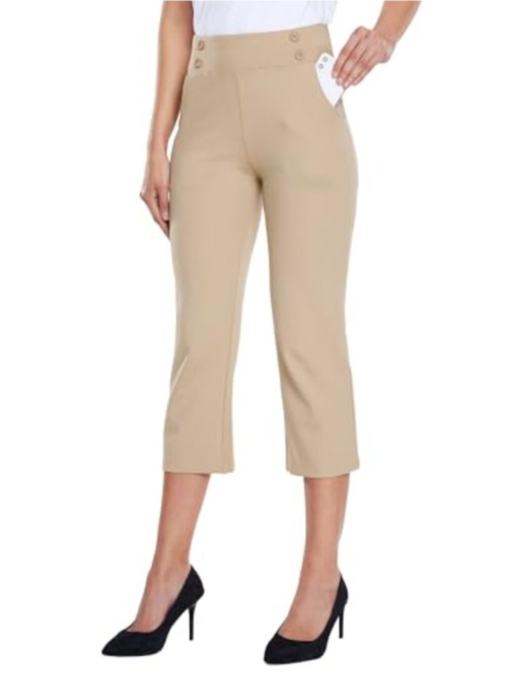 Willit Women's Dress Yoga Capri Stretch Straight Leg Office Pants 21"